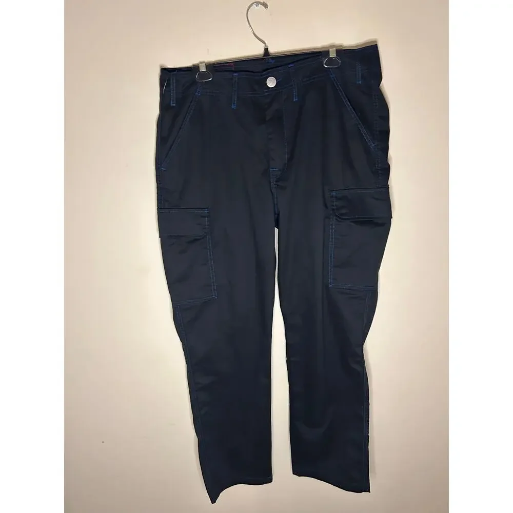 True Religion Baggy Cargo Pants Jet Black Pacific Blue Contrast Stitch 34 NWT